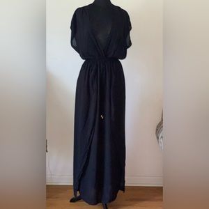 Elan Swim Cover Up Black Pool Beach Lightweight Cinched Waist Long Dress Size L